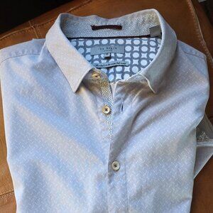 Ted Baker London Men’s Short Sleeve Button Down Shirt Light Grey Micro Print L